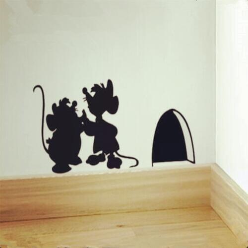 Cinderella mice Jaq and Gus Skirting Board vinyl sticker wall Decal mouse hole art