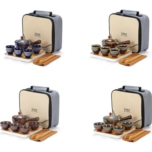 Tea Cup Set Chinese Tea Set Ceramic Kung Fu Tea Cup Teapot with Bag Tea Making Portable Travel Outdoor Tea Service Tools Mug
