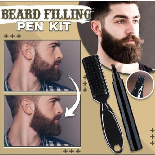 Beard Filling Pen Kit Barber Pencil With Brush Salon Facial Hair Engraving Styling Waterproof Eyebrow Tool Mustache Repair Shape