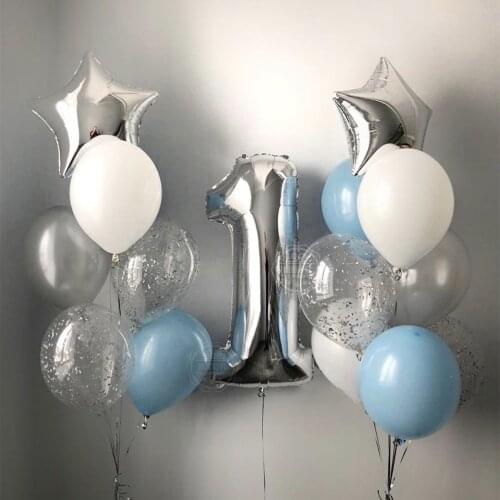 1st Happy Birthday Silver Blue Foil Number Balloons First Baby Boy Girl Party Decorations My 1 One Year Ballons Supplies Globos