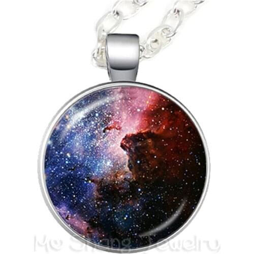 2018 New Galaxy Nebula Necklace Galaxy Universe 25mm Glass Cabochon Pendant Trendy Sweater Chain Gift For Friends
