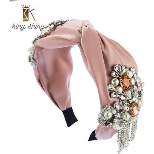 King Shiny Korean Crystal Bowknot Headband for Woman Luxury Twisted Wide-brimmed Hairband Girls Party Hair Accessory Tiara Bezel