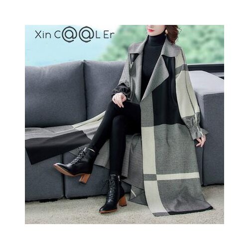 2021 Autumn Fashion Women Windbreaker X-long Coats New Style Middle Aged Womens Coat Office Lady Open Stitch Plaid Overcoat