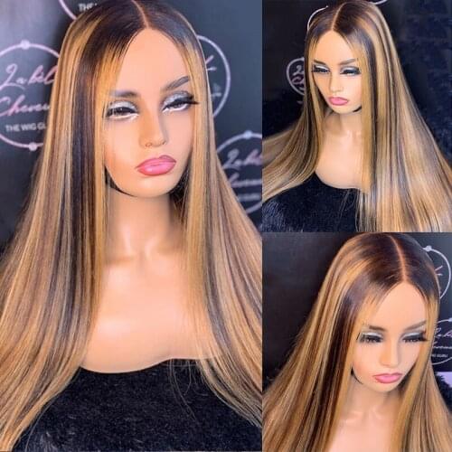 Ombre Highlight Lace Front Human Hair Wigs Straight Lace Front Wig With Baby Hair Peruvian Closure Wig For Women T Part Lace Wig