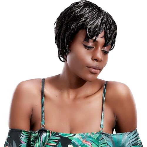 Short Braided Dark Roots Back Braiding Hair Wig For Black Women 12'' Synthetic Reddish Braid Wigs Heat Resistant Fiber