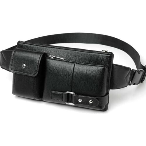 Mens belt bag classic solid color PU leather waist bag outdoor leisure travel fanny pack purse