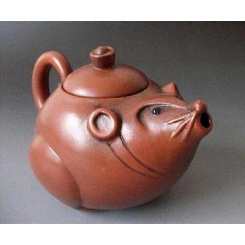 Elaborate Chinese collectible decorated handmade purple sand lovely mouse teapot