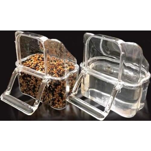 Parrot Bird Transparent Plastic Food Cup Bowl Company Clean Water Silo Waterer Box Bird Accessory for Parakeets, Canarie