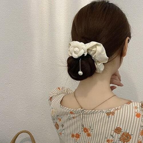 Womens Satin Pearl Silk Hair Tie Elastic Hair Band Ponytail Hair Ring Hair Rubber New Christmas Fashion Simple Hair Accessories