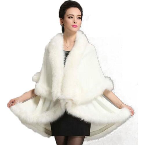 Luxury Winter Woman Faux Fox Fur Shawls Cloak Cashmere Scarves Wraps Faux Mink Fur Cape Poncho Long Party Irregular Cardigan
