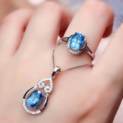 Natural and Real Topaz jewelry set Natural Real Topaz 925 sterling silver 1pc Topaz pendant,1pc Topaz ring