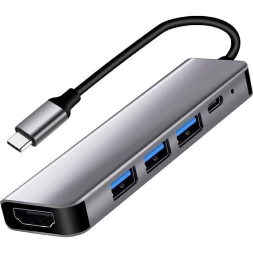 Type C To HDMI Adapter 5 In 1 Laptop Docking Station 4K HDMI with 85W PD Fast Charging 3 Port USB 3.0 Hub for MacBook Pro Ipad