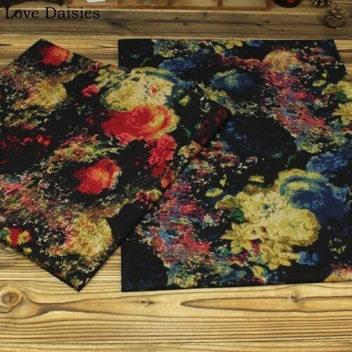 Cotton/Linen Cloth RED BLUE Retro Shading Style Printing Rose Flower Fabrics for Tablecloth Curtain Apparel Dress Handwork Craft