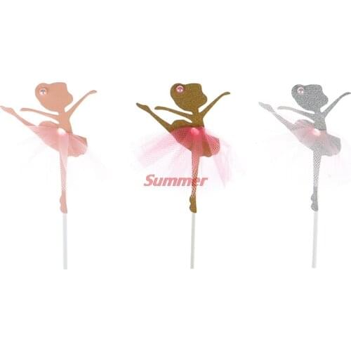 New 2Pcs/Pack Cake Toppers Cupcake Topper Glitter Dancing Girl Ballerina Cupcake Toppers Cake Picks Wedding Party Decoration