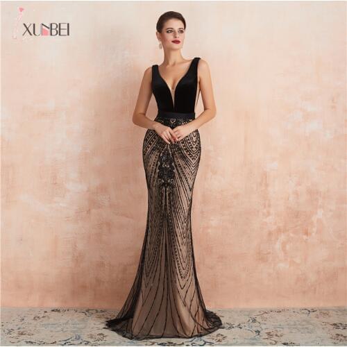 In Stock New Arrivals Abendkleider Black Evening Dresses Long With V-neck Zipper Vestido Gown Formal Dresses Real Photos CPS1445