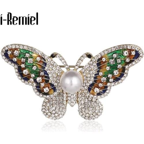 Vintage Rhinestone Pearl Butterfly Jewelry Brooches Pins Enamel Suit Lapel Pin Women Scarf Buckle Dress Coat Sweater Brooch Gift