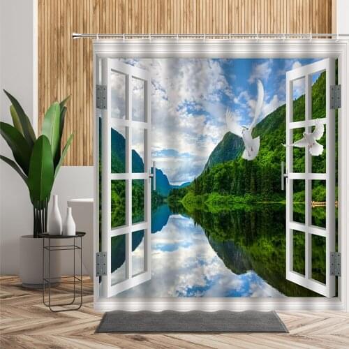 Waterproof Shower Curtain For Natural Landscape Outside The Window Nordic Decorative Bathtub Screen Bath Curtains With Hooks Set