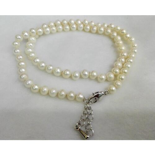 Women Classic Jewelry 5-6mm round white pearl necklace real natural freshwater pearl 17inch / 45cm