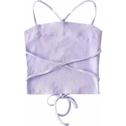 Chic Camisole For Womens Summer Simple Solid Color Lace-up Basic Crop Top Fashion Sexy Casual Party Em