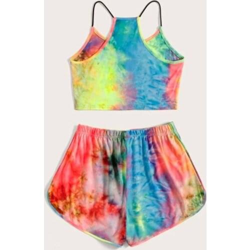 Fashion Sexy Tie Dye Crop Tops Shorts Suit Women Sportswear Casual Two Piece Set Jogger Female Tracksuit Home Outfits Clothing