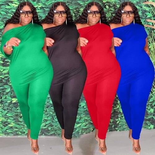 ZJFZML ZZ Women Clothing Two Piece Set Plus Size 2021 One Shoulder Short Sleeve T-shirt+pencil Legging Dropshipping Wholesale