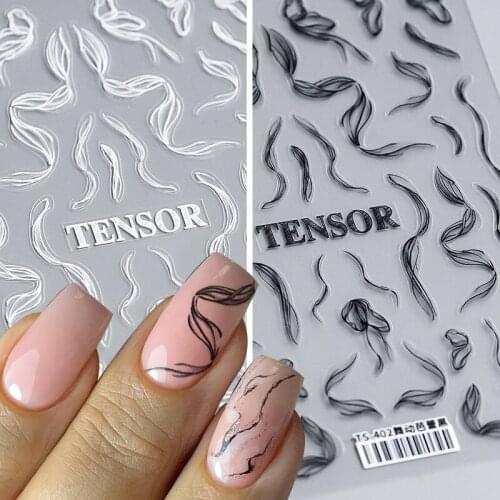1pcs Ballet Ribbon Pattern 3D Nail Art Sticker Black White Retro self-Adhesive nail decal Manicure Decorations DIY Accessories