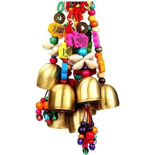 1 Pc Pure Handmade Lucky Gift National Wind Bronze Bell Wood Fish Pendant Ethnic Style Wind Chime Outdoor Garden Home Decoration