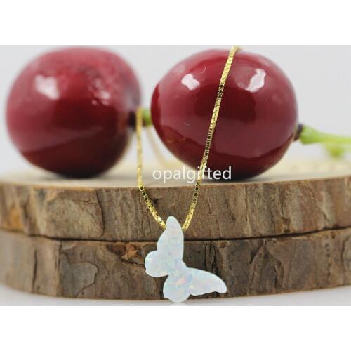 1pc/lot)Elegant 925 Sterling Silver Jewelry white opal butterfly shape Wedding Necklace Women opal Butterfly Necklaces for girl