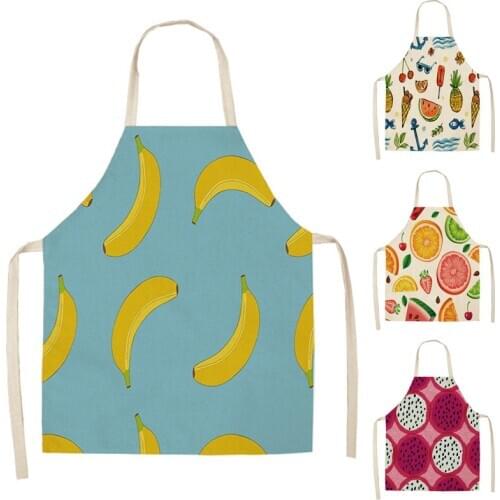 1Pc Fruit Pattern Kitchen Apron for Woman Sleeveless Cotton Linen Aprons Home Cooking Baking Bibs Cleaning Tools 53*65cm