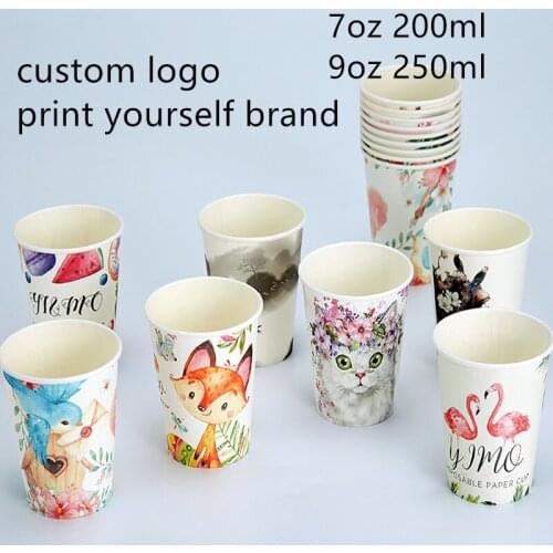 100pcs Custom disposable paper cups 9oz 250ml birthday wedding party favors drinking cups print logo brand tea water coffee cup