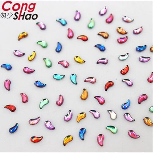 Cong Shao 1000pcs 3D Nail Art Tips AB color comma flatback crystal Acrylic Rhinestone trim phone DIY not hotfix nails CS380