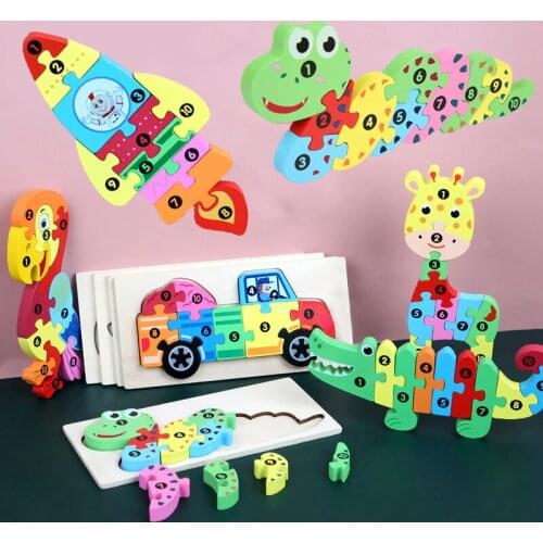 3D Animals Puzzle Dinosaur Jigsaw Brain Game Children Learning Educational Toys Letters Numbers Wooden Puzzles Jigsaw for Gifts