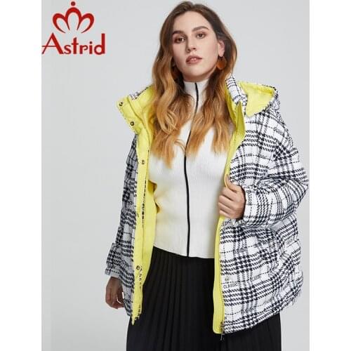 Astrid 2021 New Winter Womens coat women warm short parka fashion thick Plaid Jacket hooded Plus size female clothing ZR-7242