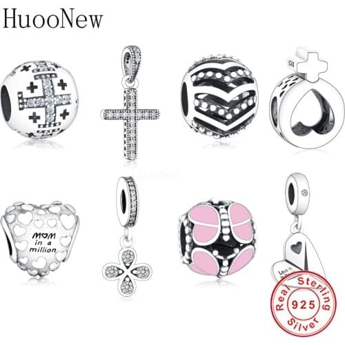 Clear Crystal Cross Of Jerusalem Bead Cristian Fit Original Charms Bracelet Pulsera 925 Sterling Silver Jewelry Berloque
