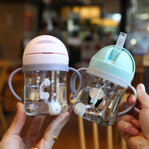 250ML Cartoon Baby Feeding Bottle Infant Children Drinking Bottle Kids PP Non-spill Portable Straw Water Bottle Drinkware