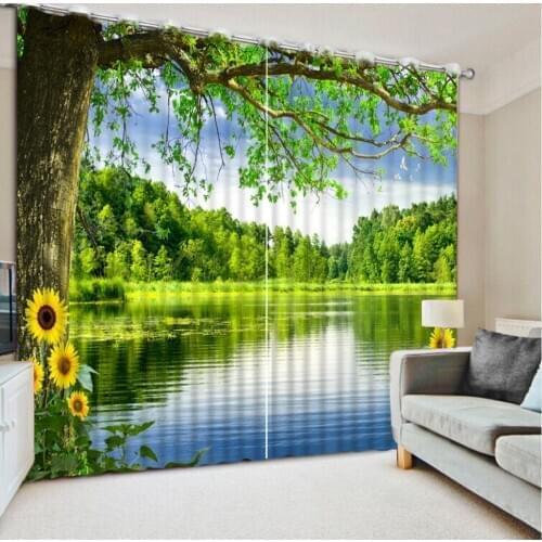 Digital Photo Printing Blackout 3D Curtain for Living Room Bedding Room Cortinas Scenic woods lake chrysanthemum 3D Curtains