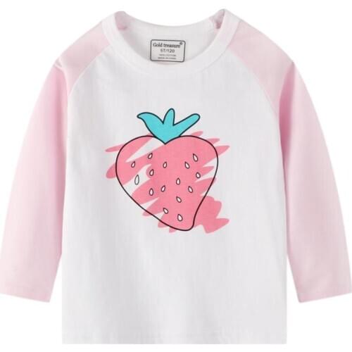 Baby print long-sleeved T-shirt autumn girl childrens contrast color raglan sleeve bottoming shirt