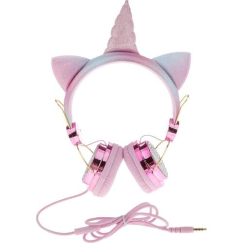 Unicorn Kids Headphones 3.5mm Audio Cable Cartoon Headband 85dB Volume Limited on Ear Headphones for Children Girls Teens