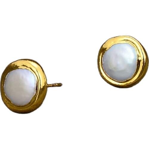 GG Jewelry Freshwater White Coin Pearl Bezel Golden Plated Earrings