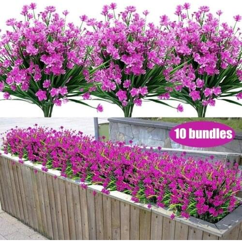 10 Bundles Artificial Flowers Outdoor Indoor for Decoration UV Resistant No Fade Faux Plastic Plants Garden Porch Window Decor