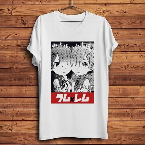 Kawaii ACGN twins Waifu Rem Ram Anime t shirt Men Casual Tshirt Unisex Re Life in different world from zero Streetwear Otaku Tee