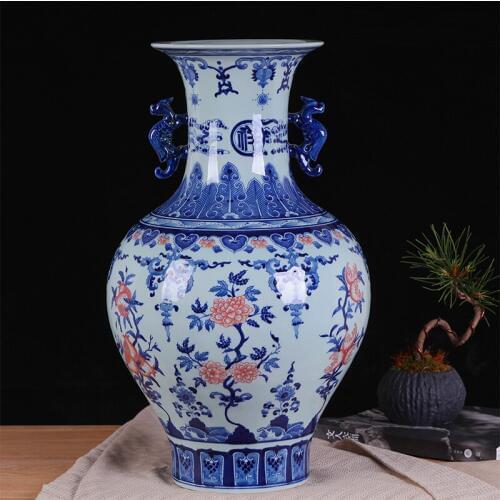 Jingdezhen Ceramics Vase Antique Blue-and-white Large Flower Vase Hand Painting Blue and White Youligong Handmade Floor Vases