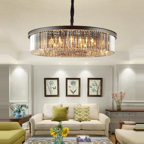 Led e14 Retro American Iron Crystal Black Smoky Grey Chandelier Lighting Suspension Luminaire Lampen Lustre For Foyer