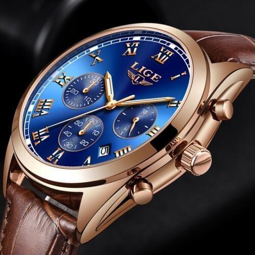 LIGE Mens Watches Top Brand Luxury Chronograph Men Watch Leather Waterproof Sports Watch Male Military Clock Relogio Masculino