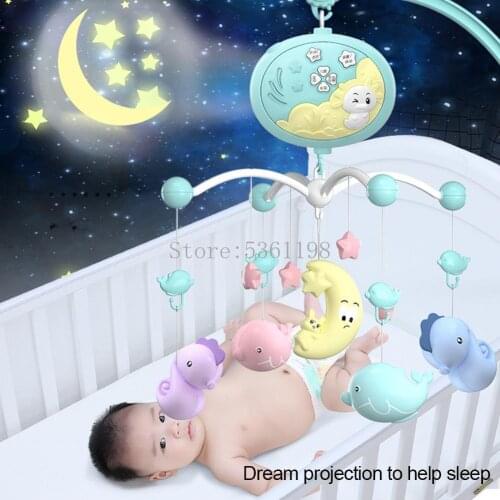 Baby Crib Mobile with Remote Control Music Box Night Light Rotate Newborn Sleeping Bed Toys 0-12 Newborns Bed Bell Musical Toys