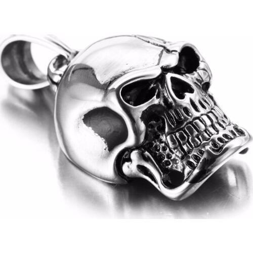 Pink Cool 316L Stainless Steel Men Silver color Skull Pendant Necklaces Trendy Chain Fashion Necklace Men Jewelry Free Chain