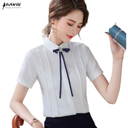 Naviu New Fashion 2020 Summer For Women Short Sleeve Blouses Chiffon Shirt Formal Office Wear Blusas