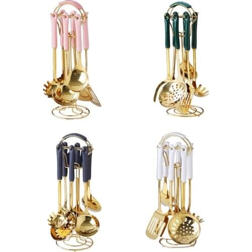 Nordic 7Pcs Kitchen Utensil Set Stainless Steel Cooking Spoon Spatula Shovel Kit 449E