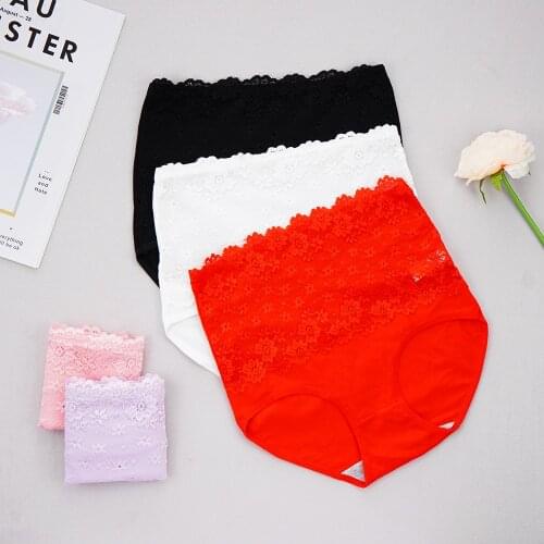 New Women Panties High Waist Pure Cotton Underwear Lace Lingerie Ladies Breathable Soid Solid Crotch Briefs Panty Plus SizeXXL