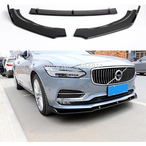 3Pcs Car Styling High Quality PP Material Front Spoiler Anterior Front lip Bumper Protector For Volvo S90 2016 2017 2018 2019
